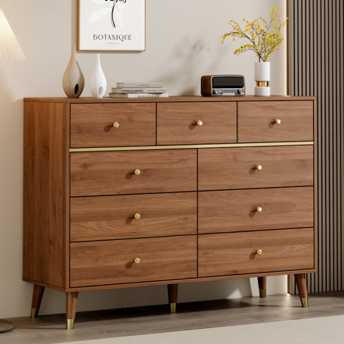 George Oliver 9 Drawers Dresser For Bedroom,35.4" Tall Wood Rustic Modern Chest Of Drawers With Natural Texture,with Anti-tipping Device, Storage Dressers Organizer For Bedroom, Living Room,chestnut | Wayfair