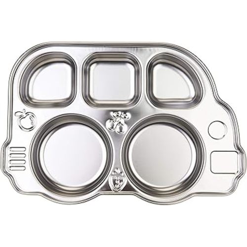 Innobaby Stainless Bus Plate, The Original, Rust Free, Safe Divided Platter, Mom Invented Fun Shape Plate Din Din SMART for Babies, Toddlers and Kids, BPA Free Plate (2-Pack)