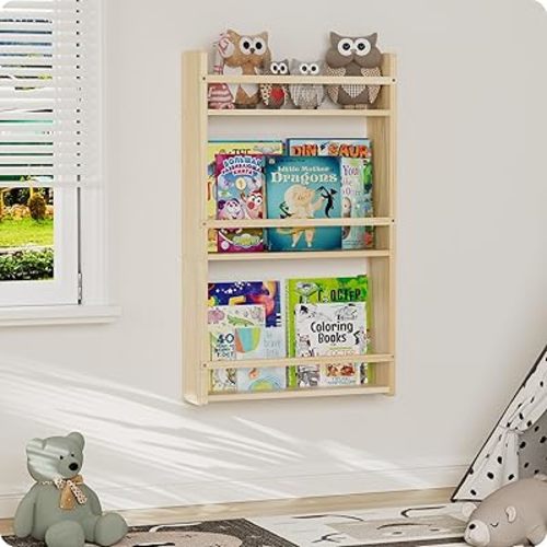 Book Shelf for Kids Rooms，16.5 inch Book Shelf 3Tier, Nursery Book Shelves, Floating Book Shelves for Wall Great for Living Room, Kids Room,Playroom& Bedroom (Natural Color, 3 Tier)