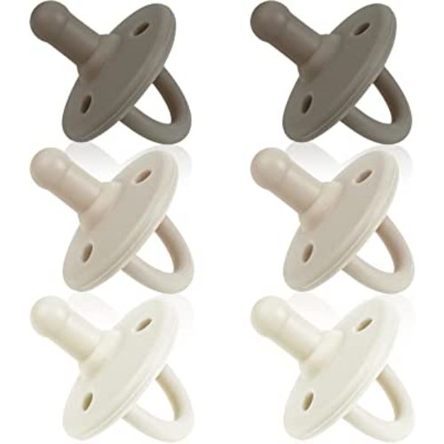 Soothie Pacifiers 0-18 Months, Set of 6 Ultra-Light Silicone Binkies with Collapsible Handle & 3 Air Holes for Added Safety, Best Newborn Pacifiers for Baby Boys Or Girls (Woodlands)