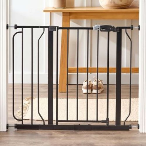 Regalo Easy Step Metal Walk Through Gate - Black: Pressure-Mounted, 34-38.5 Inches, Top/Bottom of Stairs, Doorway