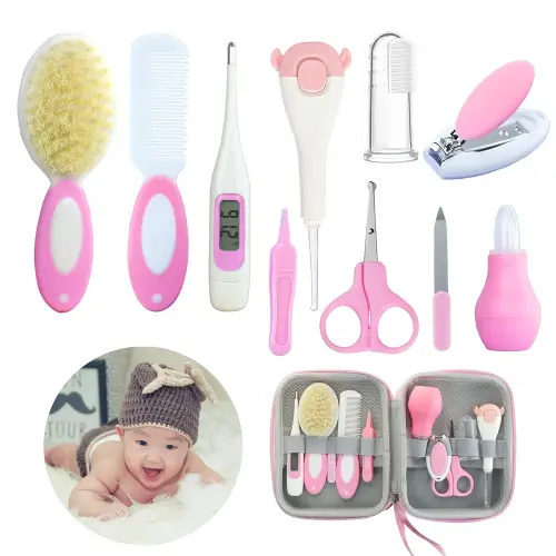 Baby Care Kits,Baby Grooming Kit,10 in 1 Newborn Essentials Must Haves,Baby Nail Clippers Baby Brush Baby Comb Earpick Nose Cleaning Tool Baby Nail File Nursing Baby Kit (Pink)