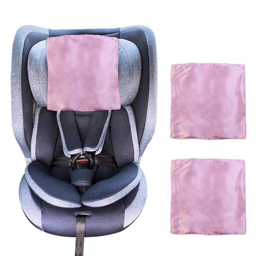 2 Pack Satin Car Seat Headrest Cover for Babies Satin Baby Car Seat Hair Protector Soft Silk Feeling Headrest Cover for Hair Protection (Pink)