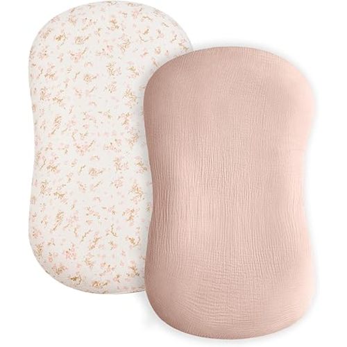 Baby Lounger Cover, Muslin Baby Nest Cover 2 Pack, 100% Cotton Newborn Lounger Cover, Infant Lounger Cover, Breathable Adjustable Slipcover for Boys Girls, Covers Only
