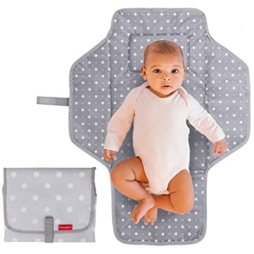 Portable Changing Pad Travel Kit - Baby Lightweight Waterproof Infant Compact Clutch Foldable Mat with Built-in Cushion