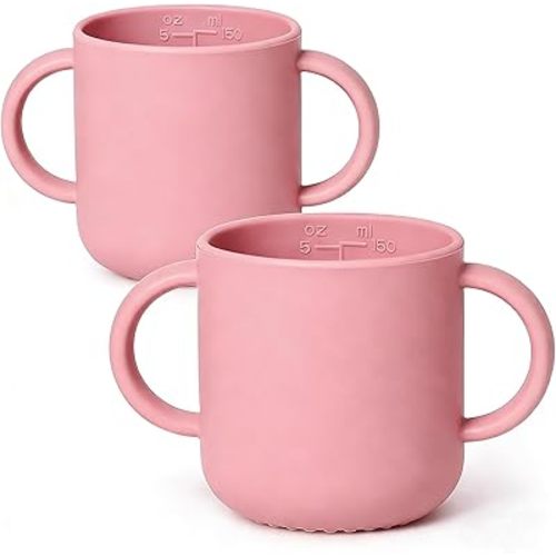 ROCCED Silicone Training Cup for Infants 2 Handles, Toddler Learning Cup Baby Drinking Open Cups Easy Grip Handles Toddler Cup for 6 Months+ 150ml/5oz-Pale Mauve