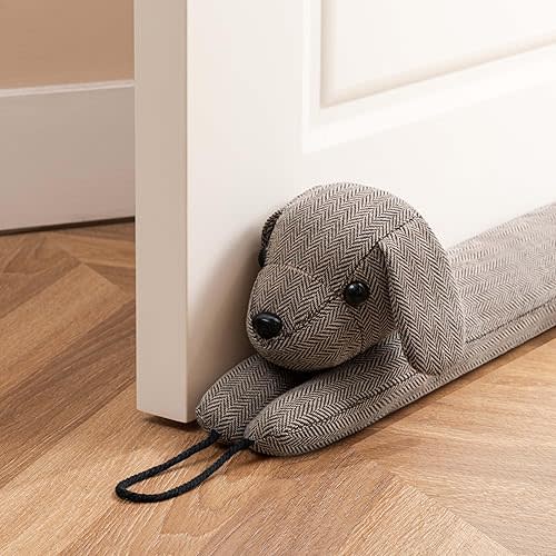 habibee Door Draft Stopper for Bottom of Door 34 inch, Avoid Noise or Cold Air, Decorative Dog Wind Blocker for Window, Cute Animal Soundproof with Hanging Loops for Sweet Home Decor Coffee Dog