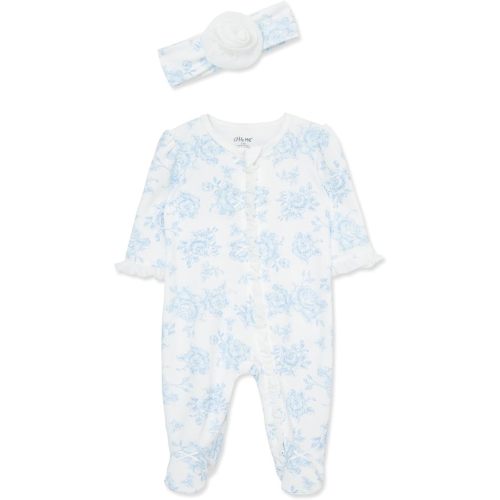 Little Me Baby Girls 100% Cotton 2-piece Zipper Closure Footie and Headband Set