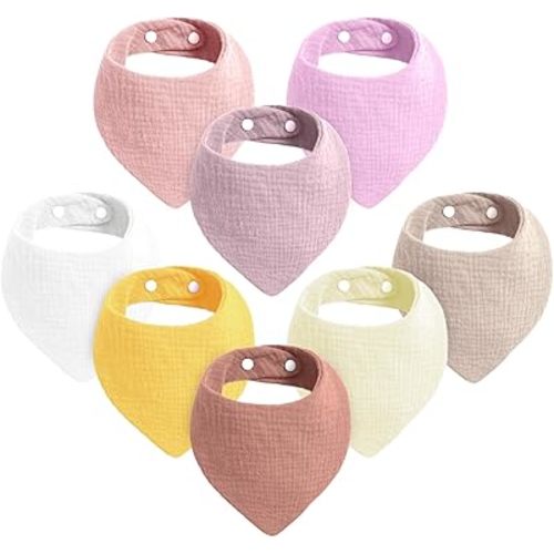 Cherub Absorbent Muslin Bibs for Baby Girl, 8 Pack Baby Bibs for Drooling and Teething, Soft Baby Girl Bibs, 100% Cotton Baby Bandana Drool Bibs