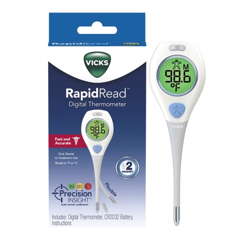 Vicks Rapid Read Digital Thermometer, for Oral, Rectal or Underarm Use, All Ages, White, VDT972USV4 HSA/FSA Eligible