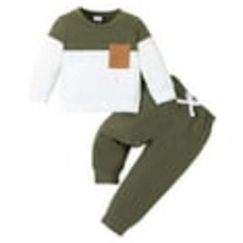 HCNTES Toddler Baby Boy Clothes Fall Winter Outfit Patchwork Long Sleeve Sweatshirt Tops Stretch Pants Playwear Setï¼Green,6-9 Months)