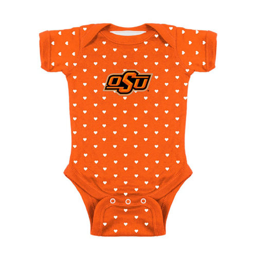 Oklahoma State Cowboys Baby Orange Heart Short Sleeve One Piece