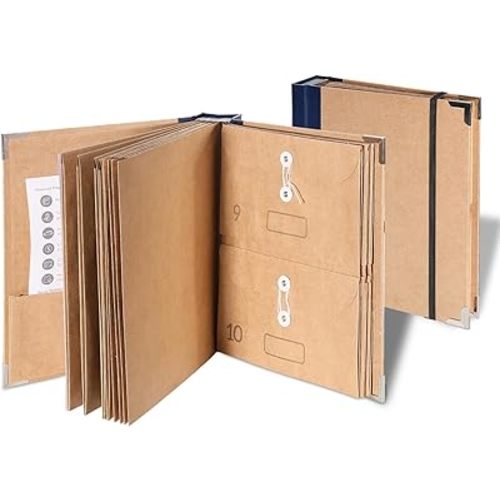 The Folio Document Organizer,Important Document Organizer| Extra Thick Paper,Hard Cardboard Cover,Durable Binder for Office and Home,Birth Certificates, Social Security Cards, Passports (Kraft Brown)