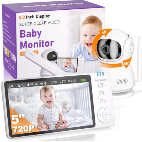 BURNNOVE Baby Monitor with Camera 5'' 720p HD Screen Baby Video Monitor with Two Way Audio 2X 4X Digital Zoom VOX Mode Night Vision Temperature Monitoring 8 Lullabies and 5 Alarms : Amazon.com.au: Baby