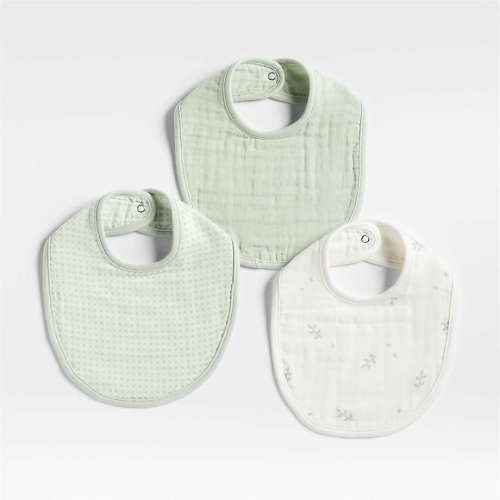 Mixed Print Muted Teal Organic Cotton Gauze Baby Bib, Set of 3