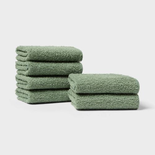6pk Washcloth Set Green - Room Essentials™: Lightweight Cotton-Polyester Blend, Terry Construction, OEKO-TEX Certified