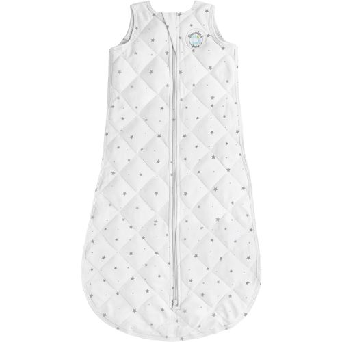 DREAMLAND BABY Weighted Sleep Sack, Ages 0-36 Months. 100% Cotton, Evenly Distributed Weight from Shoulders to Toes - 0-6 Months - White With Grey Stars