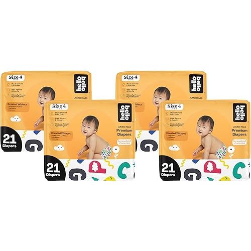 Hello Bello Premium Baby Diapers Size 4 I 21 Count of Disposeable, Extra-Absorbent, Hypoallergenic Baby Diapers with Snug and Comfort Fit I Alphabet Soup (Pack of 4)