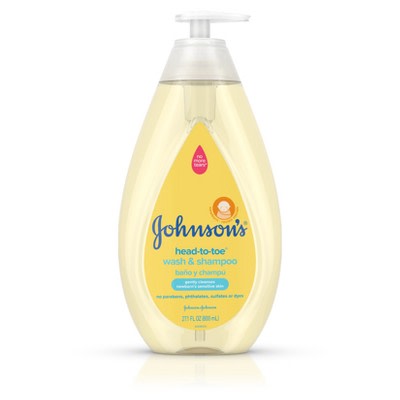 Johnson's Head-to-Toe Gentle Tear-Free Baby & Newborn Wash & Shampoo, Sulfate-, Paraben- Phthalate- & Dye-Free, Hypoallergenic Wash for Sensitive Skin & Hair, 27.1 fl. Oz