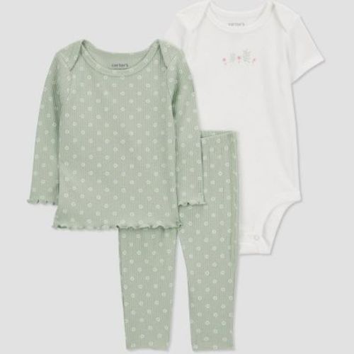Carter's Just One You® Baby Girls' Floral Top & Bottom Set - White/green Newborn