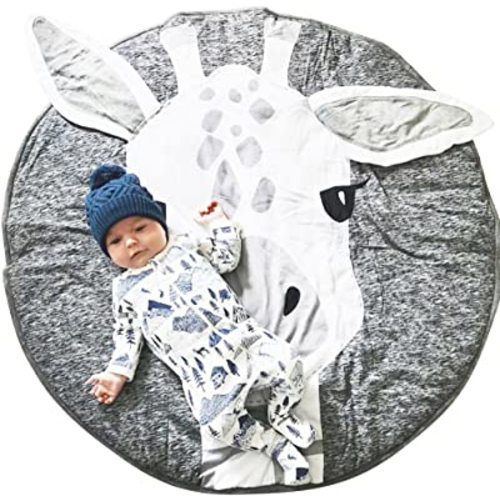 Cotton Round Giraffe Nursery Rug Baby Floor Playmats Crawling Mat Game Blanket for Kids' Room Decoration Dark Gray