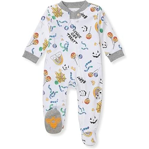 Burt's Bees Baby Girls Zip Front One-Piece Pajamas, Sleep & Play Loose Fit, 100% Organic Cotton, Newborn