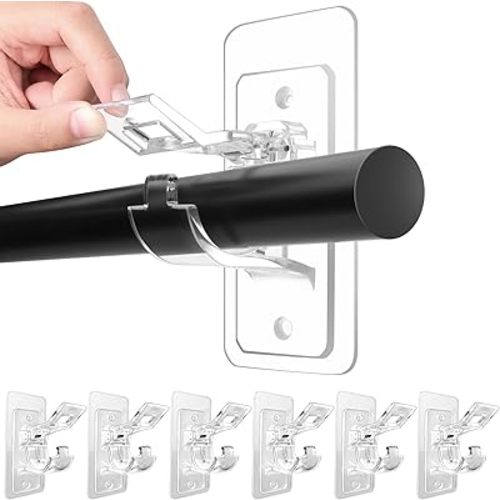 Antimbee 6-Pack No Drill Needed Curtain Rod Holders, Self Adhesive Rod Brackets, Multipurpose Nail Free Stick on Curtain Rod Hooks, Curtain Hangers for Dorm, Bathroom, Bedroom, Livingroom Decor