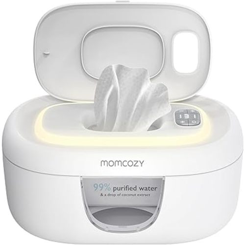Momcozy Baby Wipe Warmer, Innovative Spring Design, Large Capacity Wipes Dispenser for 60-80pcs, Fast & Even Heating, 4 Modes of Temperature Heating Control, Diaper Wipe Warmer with Night Light, Grey