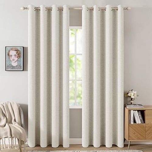 MIULEE 100% Blackout Linen Curtains for Bedroom 52x90 Inches Linen Beige