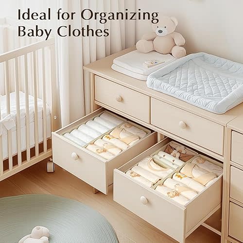 DIMJ Drawer Organizer Clothes, 12 Pack Dresser Organizer, Foldable Closet Organizers and Storage, Fabric Dresser Bins, Drawer Dividers for Nursery, Baby Clothes, Underwears, Sock (Beige)