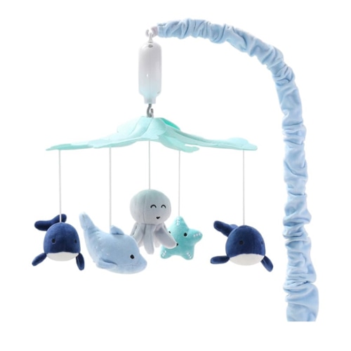 The Peanutshell Crib Mobile for Boys or Girls - Light and Dark Blue Musical Baby Crib Mobile with 12 Lullabies, Ocean Baby Nautical Nursery Decor