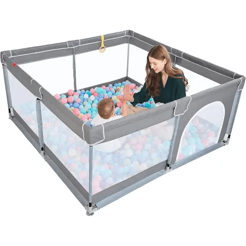 TODALE Baby Playpen 50”×50” Gray Playpen for Babies and Toddlers, Safe & Sturdy, Small Baby Play Yard with Anti-Slip Base & Breathable Mesh- Indoor & Outdoor Baby Play Pen for Toddler & Infant