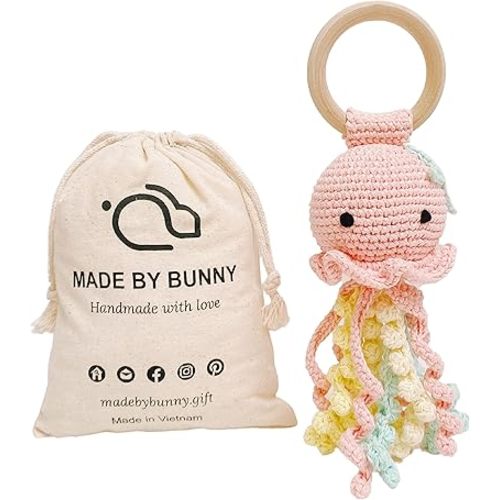 Bunny White Bunny rattles Toy for Young Children, Handmade Woolen Toy with Strict Quality Testing Process, Usable as House Decoration (Jellyfish)