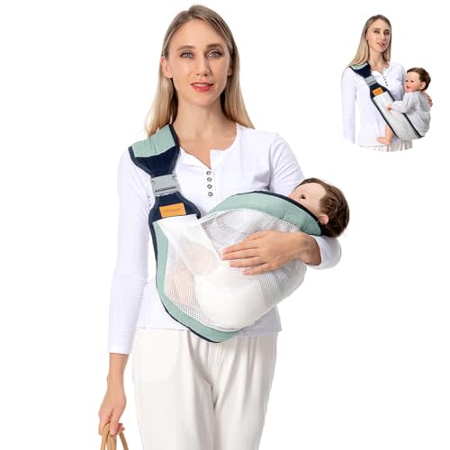 Shiaon Baby Sling Carrier, Baby Carrier Newborn to Toddler(7-45lbs), Toddler Carrier with Safety Buckle, One Shoulder Adjustable Shoulder Strap, One Size Fits All, Mesh Green