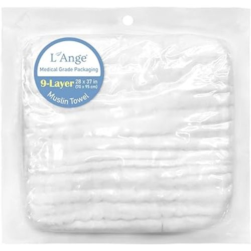 L'Ange Baby Bath Towel - 9 Layers 100% Cotton Muslin, Super Quick Dry, Medical Grade Packaging for Infants and Newborns - 28 x 37in - White