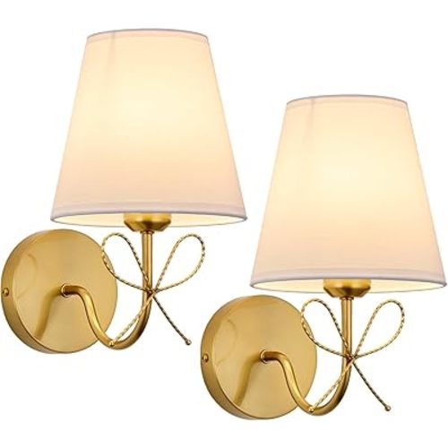 PASSICA DECOR Hardwired Gold Bow Wall Sconces Set of 2, Industrial Vintage Gold Sconces Wall Decor for Bedroom, Living Room, Bathroom,Hallway, Nursery Decor