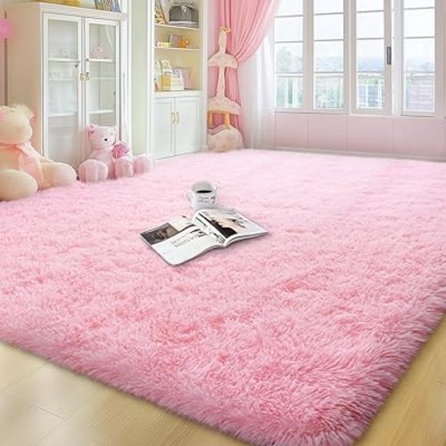 Pink Rugs for Living Room, Large Fluffy 6x9 Area Rugs for Bedroom, Soft Shag Shaggy Fuzzy Carpets for Boys and Girls Dorm Room Home Decor (6ft x 9ft, Pink)