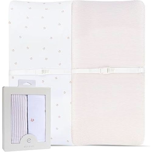 Ely’s & Co. Changing Pad Cover, Diaper Changing Table Sheets, 2 Pack, Cradle Sheet Set for Baby Girls, 100% Jersey Knit Cotton, Pink Tulip Collection, 32”x16”x5”