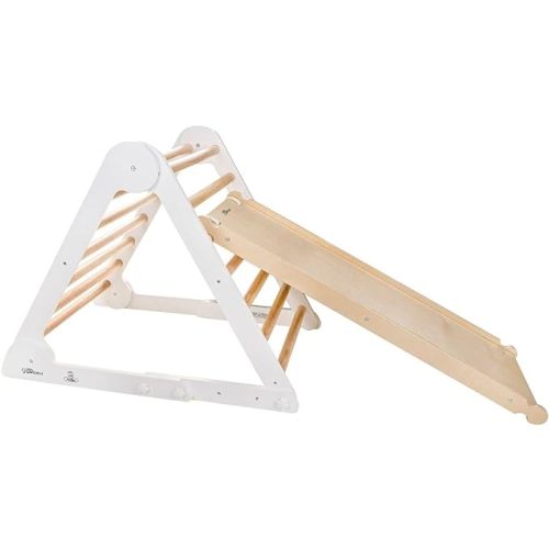 Little Partners® Learn 'N Climb Triangle Climber for Toddlers W/Slide - Indoor Wooden Climbing Toy with Three Height Positions - for Ages 3 and Up - Folds for Easy Storage (White w/Natural) - White W/ Natural - Unassembled w/ Slide