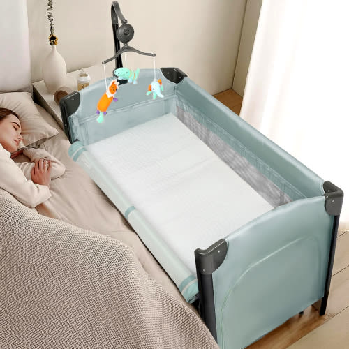 JOYMOR 3-in-1 Baby Bedside Sleeper, Portable Side Cradle Bassinet with Wheels, Ideal Shower Gift for Newborns