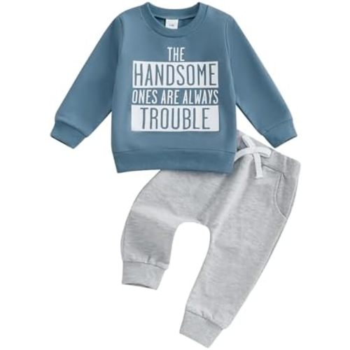 Toddler Baby Boy Fall Winter Clothes Mamas Little Boy Outfit Letter Long Sleeve Sweatshirts and Jogger Pants Set