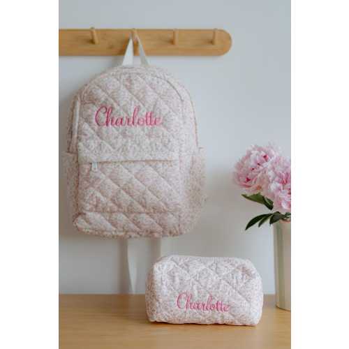 Custom embroidered quilted flower backpack monogrammed pink blue floral custom school bag personalized travel hospital boho weekend bag