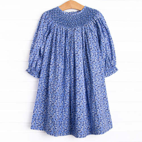 Midnight Meadow Smocked Bishop Dress, Blue – Stitchy Fish