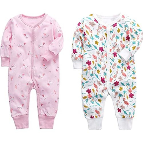 2-Pack Cotton Footless Long Sleeve Romper Jumpsuit Sleep and Play