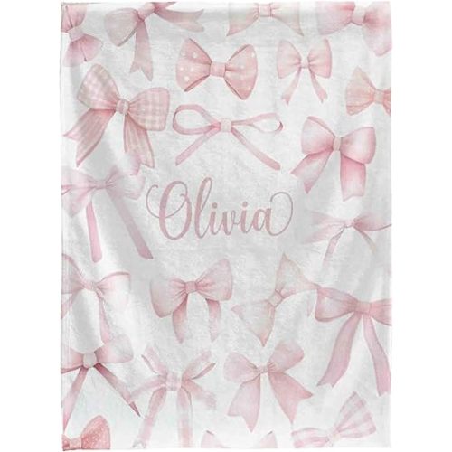 Personalized Pink Bow Nursery Blanket, Baby Girls Gifts, Personalized Baby Gifts, Coquette Custom Baby Name Blanket, Baby Blankets For Girls, Customized Gift For Baby Girls, Blanket For Newborn