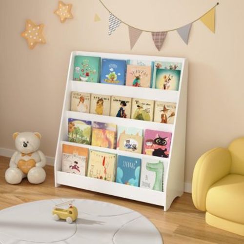 Ktmbdw 4-tier Kids Bookshelf - Toddler Book Display Shelves For Classrooms, Playrooms, And Nursery - Wooden Children Book Rack , White