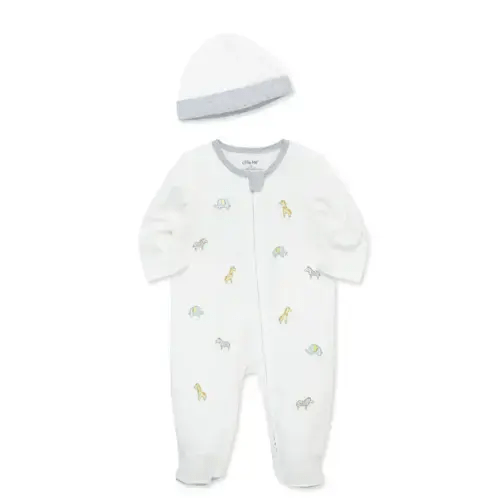 Safari 2-Way-Zip Footed One-Piece & Hat - 0-3 mon.