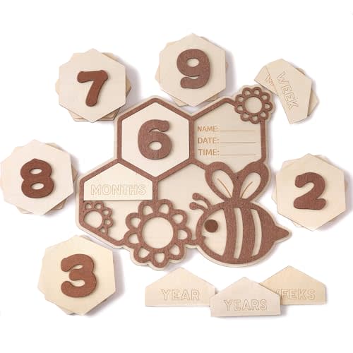 Wooden Baby Milestone Cards 1-12 Months - Honeycomb Nursery Decor, Newborn Photography Props, First Year Growth Tracker for Baby Shower & Birth Announcements