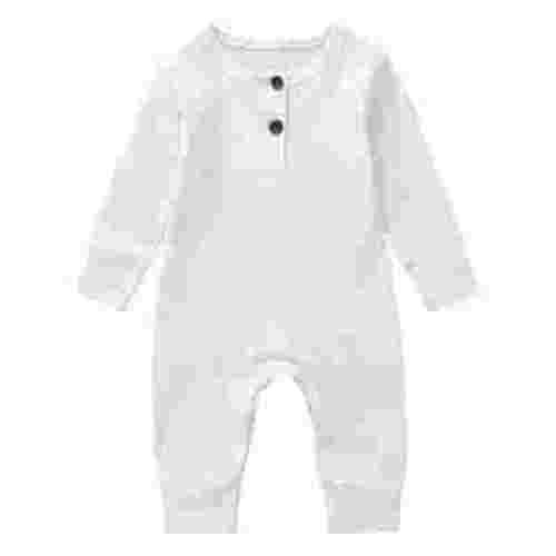 Penkiiy Newborn Baby Spring And Autumn Clothes Comfortable Solid Color Round-neck Rompers Newborn Baby 0-3 Months White on Sale