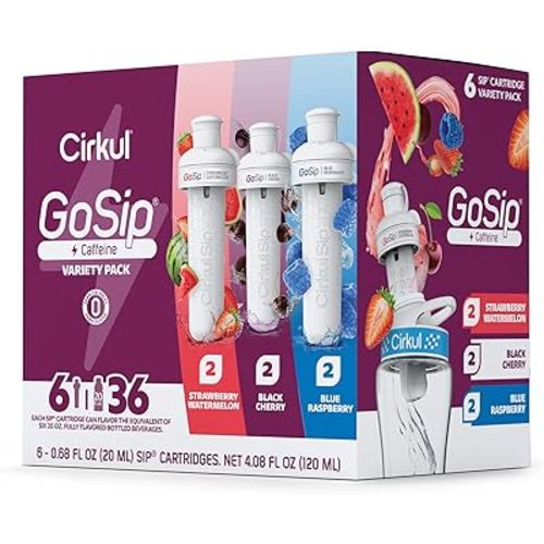 Cirkul GoSip Flavor Cartridge Variety Pack with Caffeine, 6-Pack (2 Blue Raspberry, 2 Black Cherry, 2 Strawberry Watermelon)